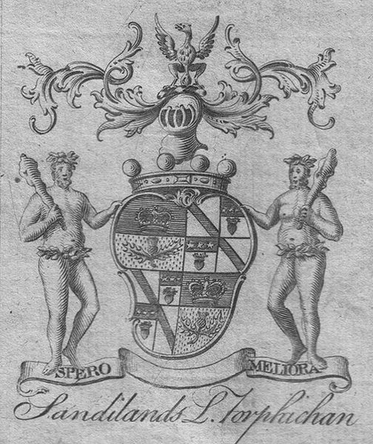 The 1764 coat of arms of the Sandilands, Lords Torphichen.