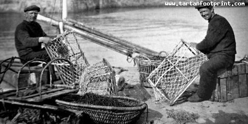 Old Photograph Fishermen Mending Creels Pittenweem East Neuk Of Fife Scotland